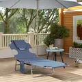 Outsunny Foldable Sun Lounger, Beach Chaise Lounge with Reading Hole, Arm Slots, 5-Position Adjustable Backrest, Side Pocket, Pillow for Garden, Beach, Pool, Grey - 8