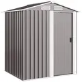 Outsunny Garden Metal Tool Storage Shed with Sliding Door, Sloped Roof and Foundation Kit, 152 x 132 x 188cm, Grey - 1