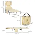Outsunny Foldable Sun Lounger, Beach Chaise Lounge with Reading Hole, Arm Slots, 5-Position Adjustable Backrest, Side Pocket, Pillow for Garden, Beach, Pool, Beige - 3