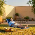 Outsunny Folding Sun Lounger with Head Pillow - Dark Blue - 9