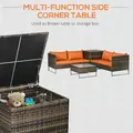 Outsunny Four-Piece Rattan Sofa Set, with Storage Table - Orange/Brown - 4