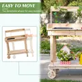 Outsunny Garden Potting Bench Table, Wooden Work Station, Outdoor Planting Workbench with 2 Wheels, Sink, Drawer & Large Storage Spaces, 92x45x119cm - 4