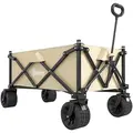 Outsunny Folding Garden Trolley, Outdoor Wagon Cart with Carry Bag, for Beach, Camping, Festival, 120KG Capacity, Khaki - 1