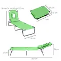 Outsunny Folding Sun Lounger with Face Hole, 4-Position Adjustable Backrest Garden Recliner Chair Sunbed, Outdoor Lounge Chair with 600 D Oxford Cloth Seat, Pillow for Beach, Green - 3