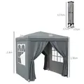 Outsunny Garden Pop Up Gazebo Marquee Party Tent Canopy with free Carrying Case, Removable 2 Walls, 2 Windows, 2m x 2m, Grey - 4