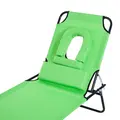 Outsunny Folding Sun Lounger with Face Hole, 4-Position Adjustable Backrest Garden Recliner Chair Sunbed, Outdoor Lounge Chair with 600 D Oxford Cloth Seat, Pillow for Beach, Green - 9