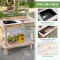 Outsunny Garden Potting Bench Table, Wooden Work Station, Outdoor Planting Workbench with 2 Wheels, Sink, Drawer & Large Storage Spaces, 92x45x119cm - 5