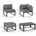 Outsunny Garden Daybed, 6 Piece Outdoor Sectional Sofa Set, Aluminum Patio Conversation Furniture Set with Coffee Table, Footstool and Cushions, Grey - 3