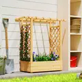 Outsunny Garden Planter with Trellis, Wooden Raised Bed for Garden with Hanging Roof and Drainage Holes, Outdoor Trellis Planter Box for Vegetables, Herbs and Flowers, 110 x 44 x 113 cm, Natural - 2