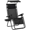 Outsunny Folding Zero Gravity Sun Lounger, with Sun Canopy - Black - 1