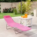 Outsunny Folding Sun Lounger with Head Pillow - Pink - 8