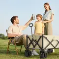 Outsunny Folding Garden Trolley, Outdoor Wagon Cart with Carry Bag, for Beach, Camping, Festival, 120KG Capacity, Khaki - 9