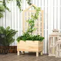 Outsunny Garden Planters with Trellis for Vine Climbing, Distressed Wooden Raised Beds, 90x43x150cm, Natural Tone - 2