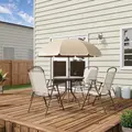 Outsunny Garden Patio Texteline Folding Chairs Plus Table and Parasol Furniture Bistro Set 6 Pieces - Coffee/Cream - 2