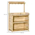Outsunny Garden Potting Bench Table, Wooden Workstation Bench w/ Galvanized Metal Tabletop, Storage Shelves and Hooks, Natural - 3