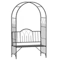 Outsunny Garden Metal Arch Bench Outdoor Patio Rose Trellis Arbour Pergola for Climbing Plant Antique Style 2-Seater Chair, Black - 1