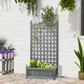 Outsunny Garden Planters with Trellis for Climbing Vines, Wood Raised Beds for Garden, Flower Pot, Indoor Outdoor, Grey - 2