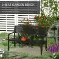 Outsunny Garden Bench Furniture Patio Park 2 Person Chair Seat Steel Black 120cm Outdoor - 4