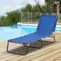 Outsunny Foldable Sun Lounger with 5-Position Adjustable Backrest, Outdoor Portable Recliner Chaise Lounge Chair with Breathable Mesh Fabric, Blue - 2