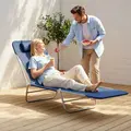Outsunny Folding Sun Lounger with Head Pillow - Dark Blue - 7