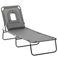 Outsunny Folding Sun Lounger Reclining Chair w/ Pillow Reading Hole Garden Beach - 1