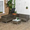 Outsunny Four-Piece Rattan Sofa Set, with Storage Table - Orange/Brown - 8