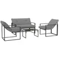 Outsunny Four-Piece Relaxed Back Garden Dining Set - Black/Light Grey - 1