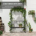 Outsunny Garden Bench, 2 Seater Outdoor Patio Bench, Metal Garden Loveseat with Arch for Vines and Climbing Plants, Black - 4