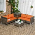 Outsunny Four-Piece Rattan Sofa Set, with Storage Table - Orange/Brown - 2