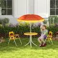 Outsunny Kids Picnic Table and Chair Set, Lion Themed Outdoor Garden Furniture w/ Foldable Chairs, Adjustable Parasol - Yellow - 2