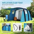 Outsunny Inflatable 3-4 Man Tunnel Tent w/ Air Pump, Living Area & Vestibule, Waterproof Family Camping Air Tent w/ Sewn In Groundsheet & Removable Footprint for Camping, Hiking, Blue - 4