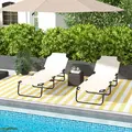 Outsunny Garden Sun Lounger, with Five-Position Back - Cream White - 2