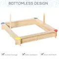 Outsunny Kids Wooden Sand Pit Sandbox Children Square Outdoor Playset Adjustable Canopy Bench Seat 120x120x120cm - 6
