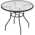 Outsunny Glass-Top Garden Table, with Parasol Hole - Black - 1