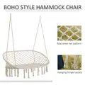 Outsunny Hanging Hammock Chair Cotton Rope Porch Swing with Metal Frame, Large Macrame Seat for Patio, Garden, Bedroom, Living Room, Cream White - 4