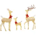 Outsunny Lighted Reindeer Christmas Decorations Outdoor, 3-Piece Light Up Deer Family Set of 3 with 283 LED Lights for Indoor, Lawn, Garden, Gold Tone - 1