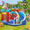 Outsunny Kids Bouncy Castle, with Slide, Pool, Trampoline, Climbing Wall, Blower - 2