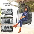 Outsunny Hanging Egg Chair, Foldable Rattan Garden Swing Chair with Installation Kit, Thickened Cushion and Headrest, Indoor Outdoor Hanging Egg Basket Seat for Patio, Porch, Dark Grey - 4