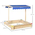 Outsunny Kids Wooden Sand Pit Sandbox Children Square Outdoor Playset Adjustable Canopy Bench Seat 120x120x120cm - 3