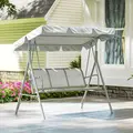 Outsunny Metal Garden Swing Chair, 3-Seater Swing Seat, Patio Hammock Bench Canopy Lounger, Light Grey - 9