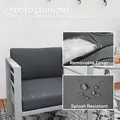 Outsunny Garden Sofa Set of 2, All-Weather Garden Sofa Set with Removable Cushions, Metal Frame Outdoor Furniture for Balcony, Charcoal Grey - 4