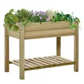 Outsunny Garden Wooden Planters， Raised Garden Bed with Legs and Storage Shelf Elevated Wooden Planter Box - 1