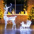 Outsunny Lighted Christmas Reindeer with Sleigh, Outdoor Yard Reindeer with 170 Warm White LED Lights, Holiday Decor with Stakes, Waterproof, Silver - 8