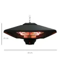 Outsunny Hanging Electric Patio Heater with 2 Power Settings, 1000/2000W Waterproof Ceiling Mounted Aluminium Halogen Infrared Outdoor Heater Warmer with LED Light and Remote Control, Black - 3