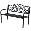 Outsunny Metal Garden Bench with Floral Backrest and Armrests - Black - 1