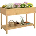 Outsunny Garden Wooden Planters, Rectangular 8 Compartment Plant Stand, Oak Tone - 1