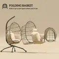 Outsunny Hanging Egg Chair Outdoor Indoor Garden Swing Chair with Folding Basket and Thickened Cushion, Garden Hanging Chair with Stand, Headrest, Cup Holder for Patio, Balcony, Khaki - 5