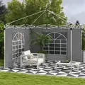 Outsunny Gazebo Side Panels, 2 Pack Sides Replacement, for 3x3(m) or 3x6m Pop Up Gazebo, with Windows and Doors, Light Grey - 2
