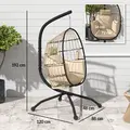 Outsunny Hanging Egg Chair Outdoor Indoor Garden Swing Chair with Folding Basket and Thickened Cushion, Garden Hanging Chair with Stand, Headrest, Cup Holder for Patio, Balcony, Khaki - 3