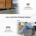 Outsunny Patio Wicker Storage Bench Box, Outdoor Garden PE Rattan Pool Storage Deck Bin Box w/ Natural Wood Top, Lid, Ideal for Storing Tools, Accessories and Toys, Mixed Grey - 4